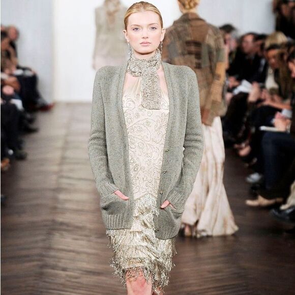 Ralph Lauren * Runway Collection Metallic Beaded Scarf - Picture 15 of 16